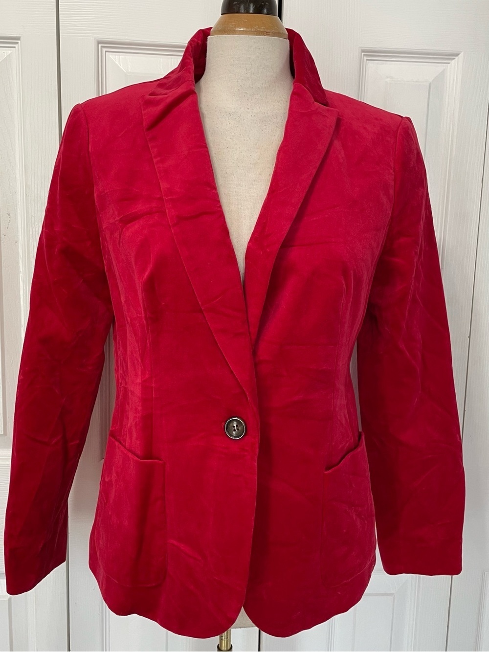 Talbots Bright Red Velvet Single-Button Blazer